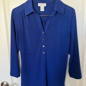 Royal Blue, V Neck, Three Quarter Sleeve Knit Top